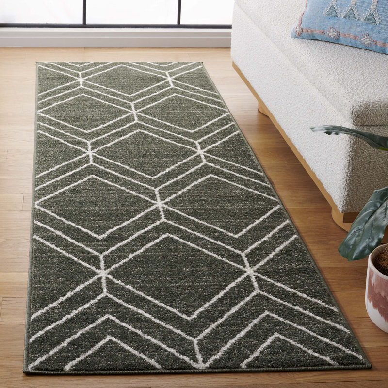 Tapis à motif géométrique Kawanda, Tapis de couloir 2 pi 6 po x 8 pi