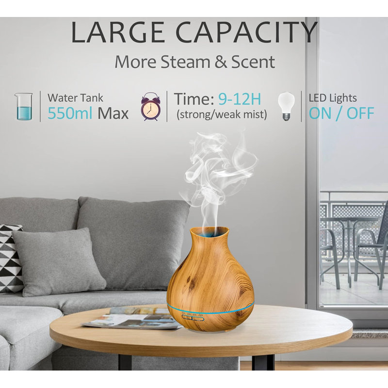550ml Aromatherapy Essential Oil Diffuser, Ultrasonic Humidifier with Timer, Auto-Off, 7 LED Colours, Cool Mist for Large Rooms