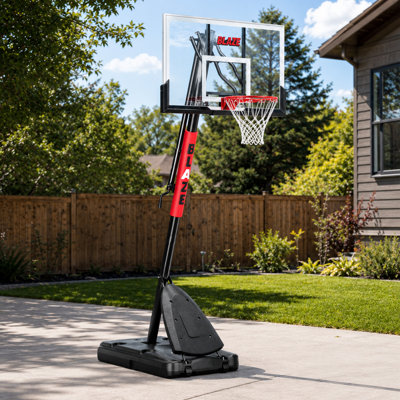 IGL Height Adjustable Portable Outdoor Basketball Hoop, 54" Shatter-Resistant PC Backboard, 7.5-10 FT Height Range, Rolling Base with Wheels, for Driveway & Backyard
