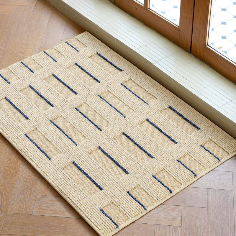 Machine Washable Non-slip Geometric Indoor Doormat, 24" x 35", Beige