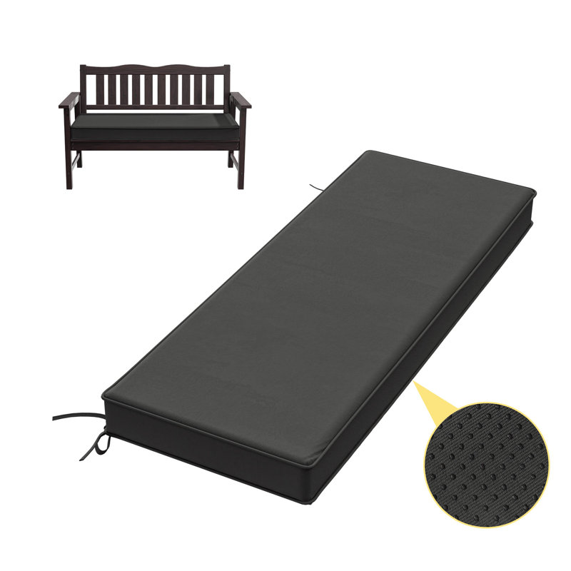 Coussin de banc antidérapant de 3 po d'épaisseur pour une utilisation intérieure et extérieure, l 48 po x P 18 po, Noir
