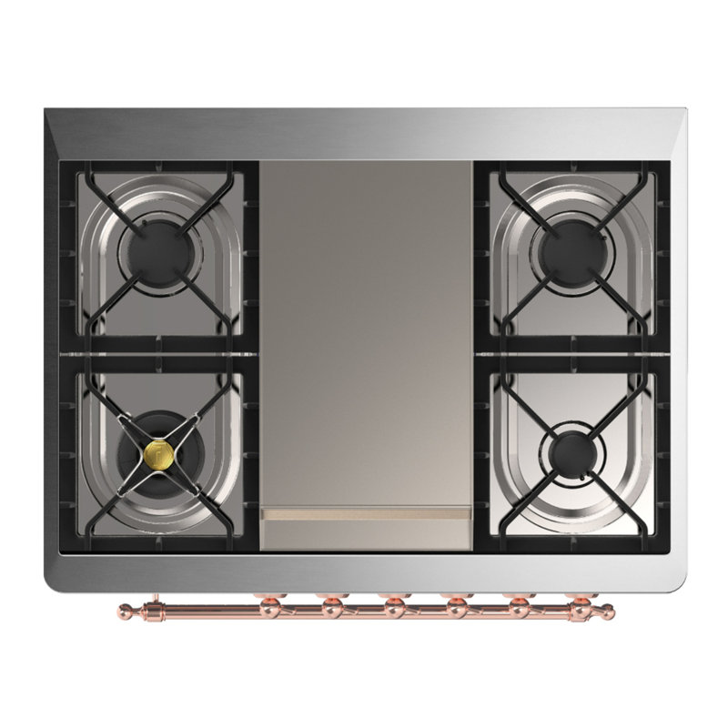 Majestic III Series 36 Inch Dual Fuel Range with 6 Sealed Burners, Griddle, in Glossy Black (Natural Gas, Brass Trim), Copper