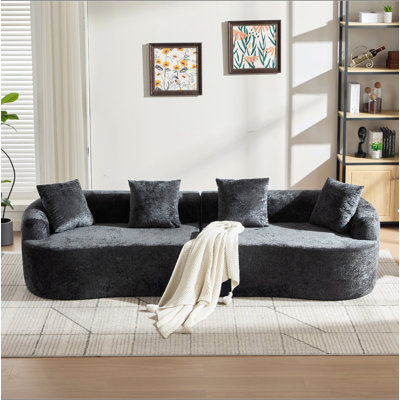 Curved Loveseat, Small Chenille Sofa With 3 Pillows, Deep Seat Couch For Apartment, Living Room, No Assembly Needed