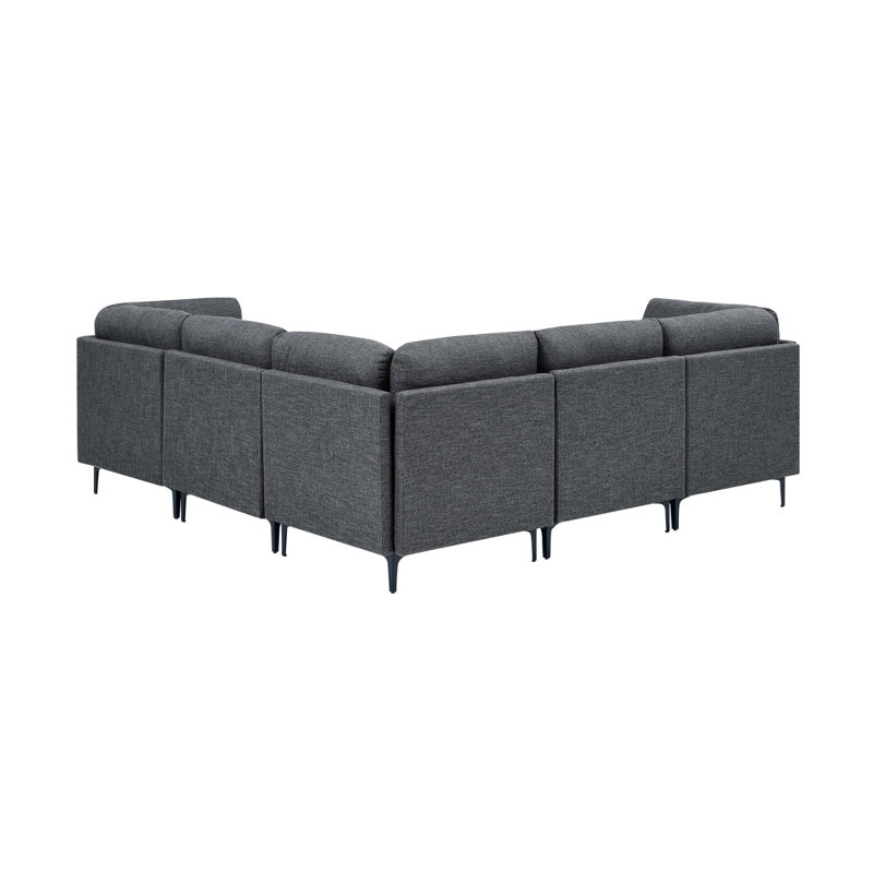Canapé modulaire en lin rembourré avec pieds en métal, Gris foncé