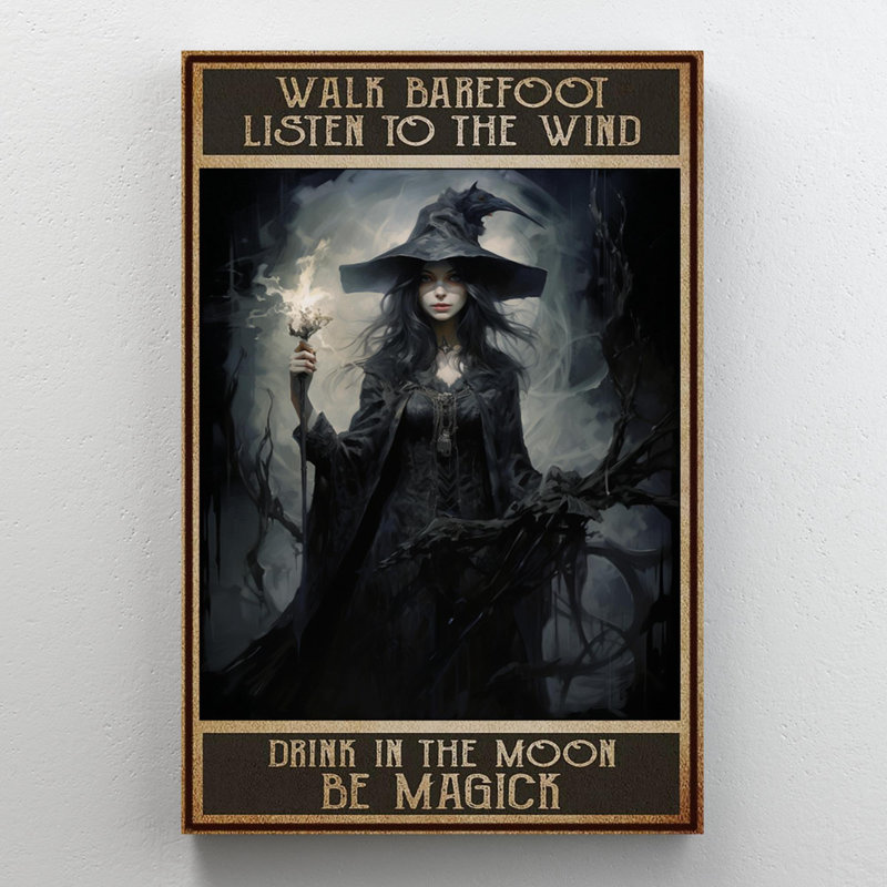 «Witch Walk Barefoot Hear To The Wind», reproduction d'art graphique sur toile tendue, H 36 po x l 24 po x P 1,25 po