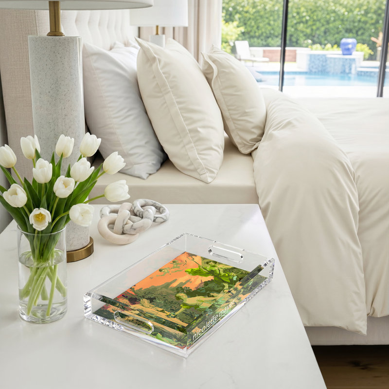 Plateau rectangulaire pique-nique en acrylique Chypre, Vert acide, L 12,5 po x P 7,75 po x H 2 po