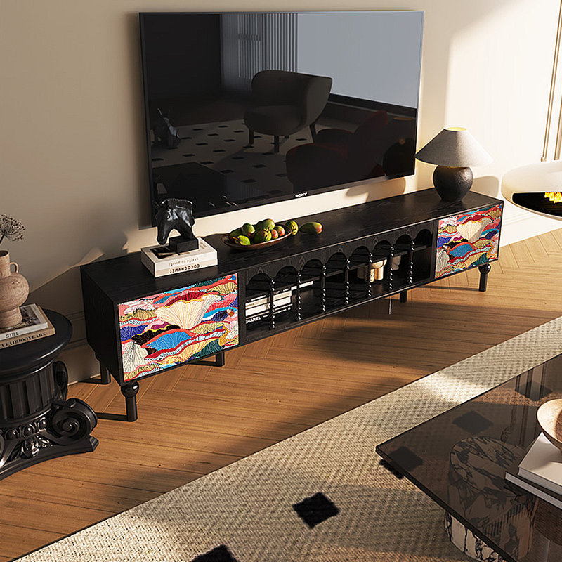 Meuble télé français, H 21,26 po x L 86,61 po x l 15,75 po, Noir