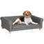 Lit pour chien / chat moderne, gris foncé, conception surélevée, coussin amovible, tissu, canapé stable moyen à grand pour animal de compagnie, structure en mousse, respirant