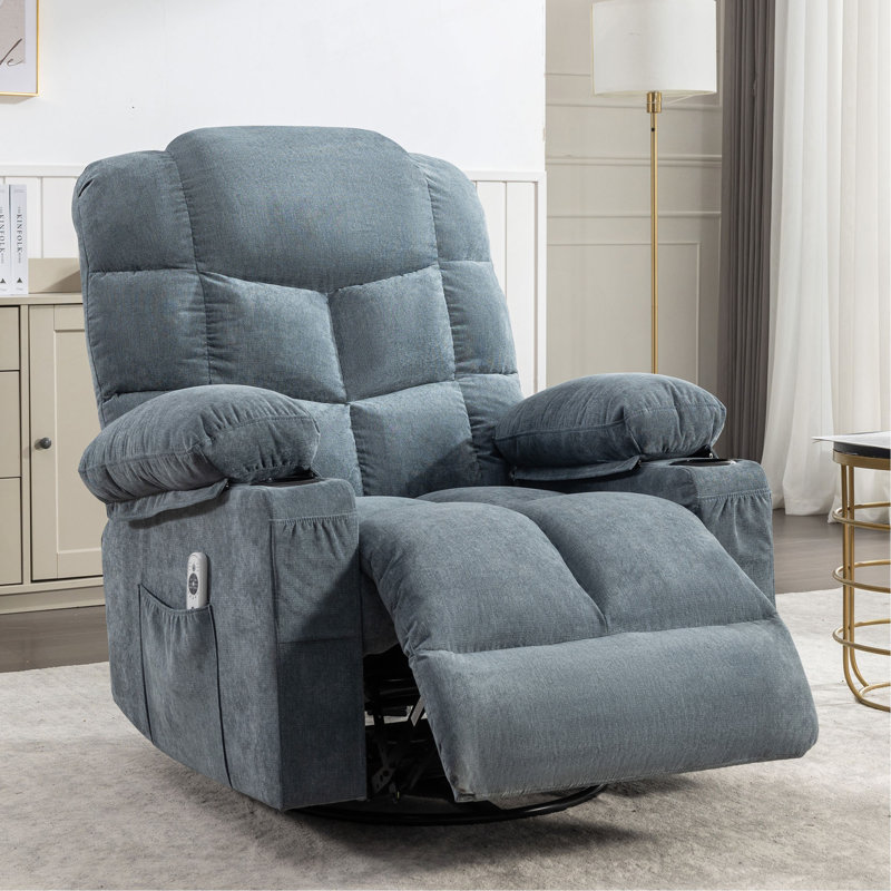 Fauteuil berçant et inclinable de massage pour adultes surdimensionné avec 2 porte-gobelets, port de charge USB doux avec massage manuel et chaleur