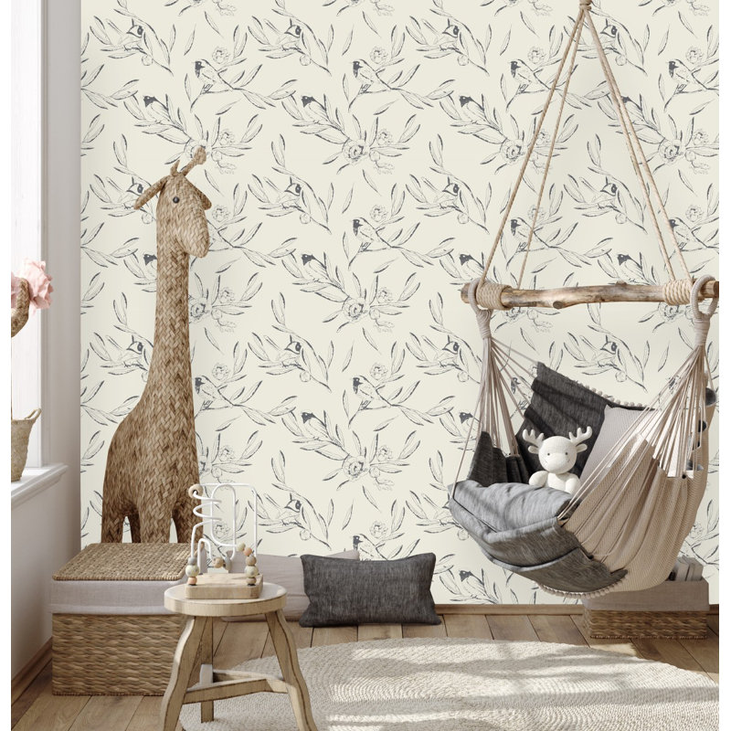 Panneau de papier peint L 10,4 pi x l 25 po Birds On Branches, L 2,08 pi x L 10,42 pi