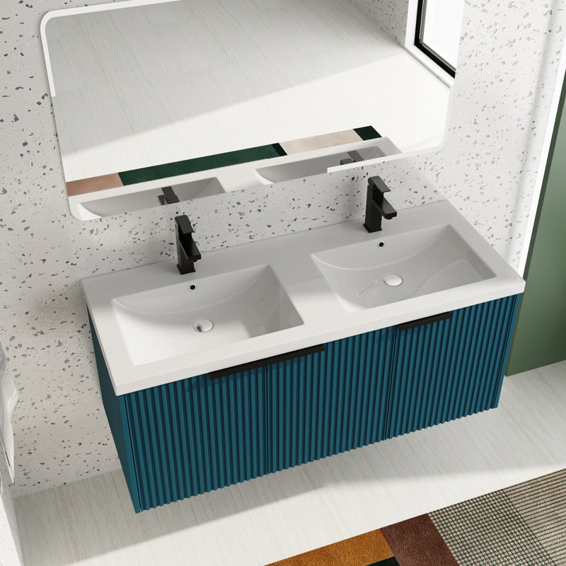 Ensemble de meuble-lavabo double 48 po avec plateau en résine, Bleu lac