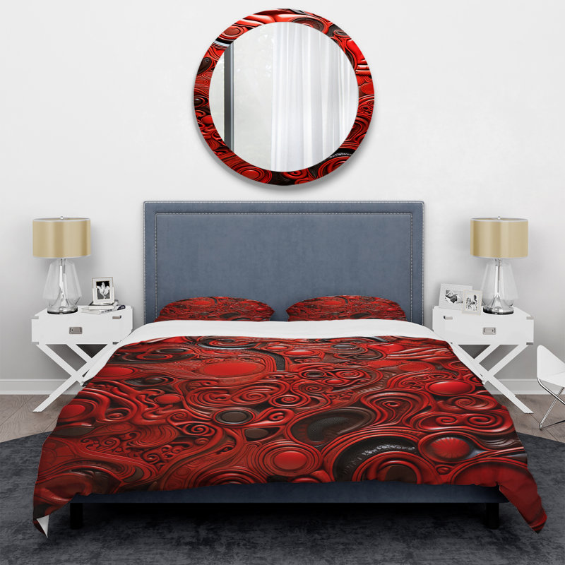 Geometric Red Tile Ink Fusion - Ensemble de housse de couette à carreaux abstraits, Housse de couette pour très grand lit