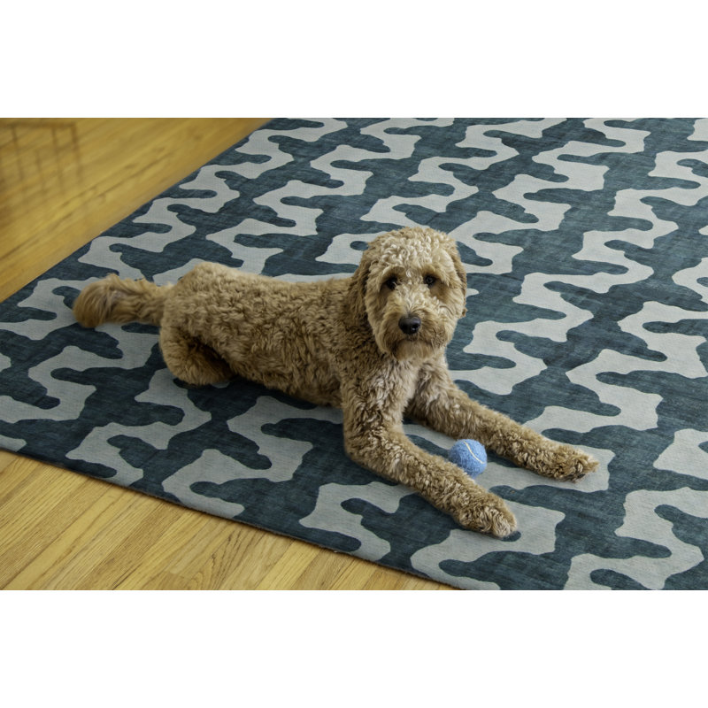 Tapis lavable intérieur / extérieur turquoise / vert Kivett, Rectangle 7 pi x 9 pi