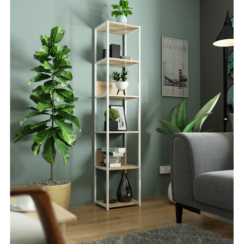 Amadita 192cm H Metal Bookcase, (6 shelves) 192cm H x 40cm W x 32cm D, White/Tan