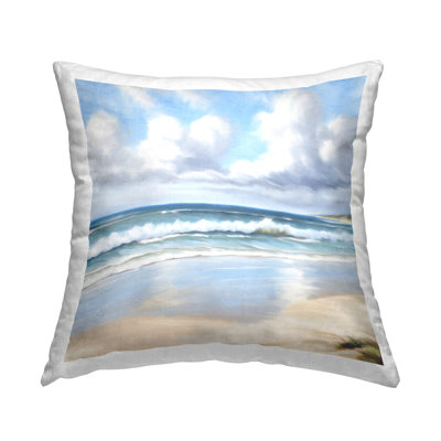Sand Walk Ocean Waves Decorative Printed Throw Pillow Design by Kim Allen