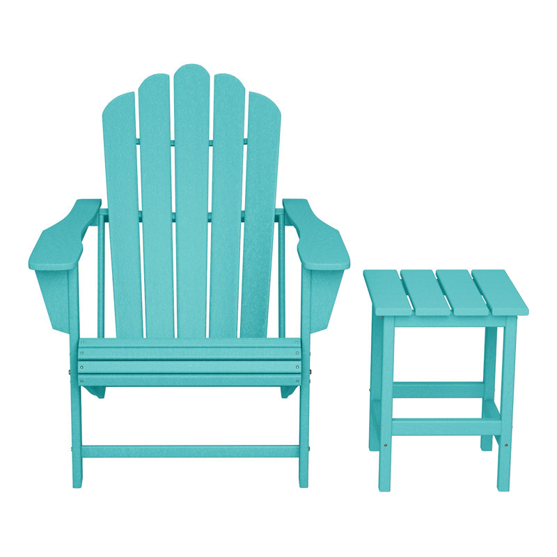 Lucus Weather Resistant Poly Adirondack Chair with Side Table, Teal