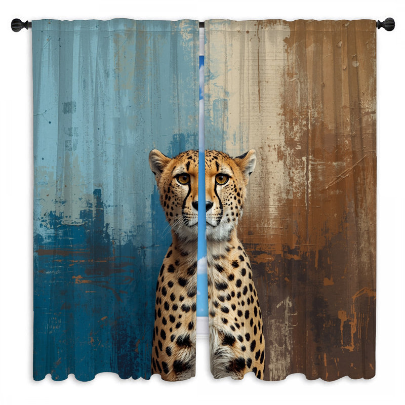Guépard sur fond texturé rideaux de fenêtre obscurcissant et guépard - 2 panneaux, 56in x 76in - 2 panels