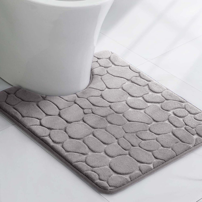 Contour Bath Rug Memory Foam Mat 3D Pebble 20”L x 20”W, Light Gray