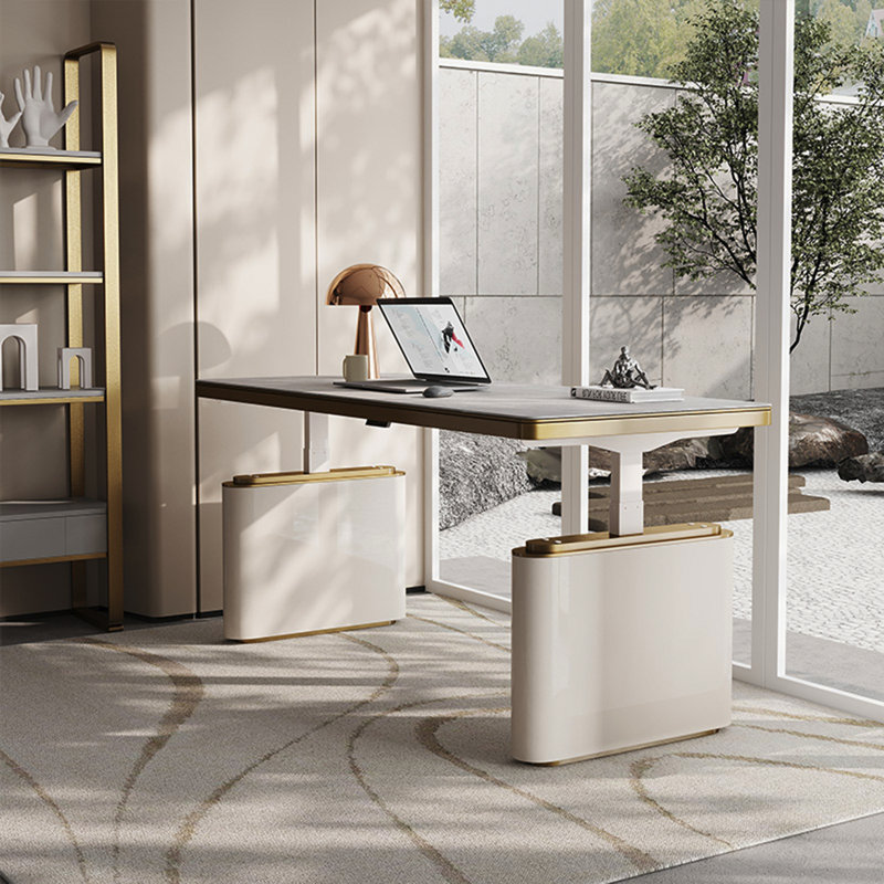 Adjustable Height Faux Marble Steel Standing Desk, 28.35" H x 55.12" W x 27.56" D, White