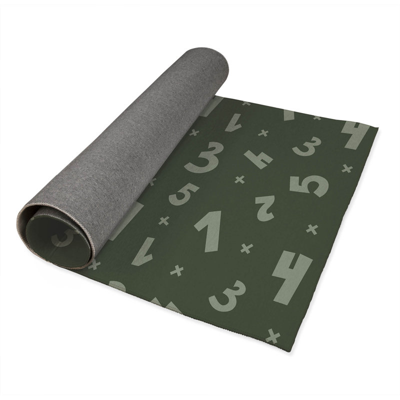 Number Match Kids Play Mat, Chimichurri/Green/Ivory, Rectangle 3' x 5'