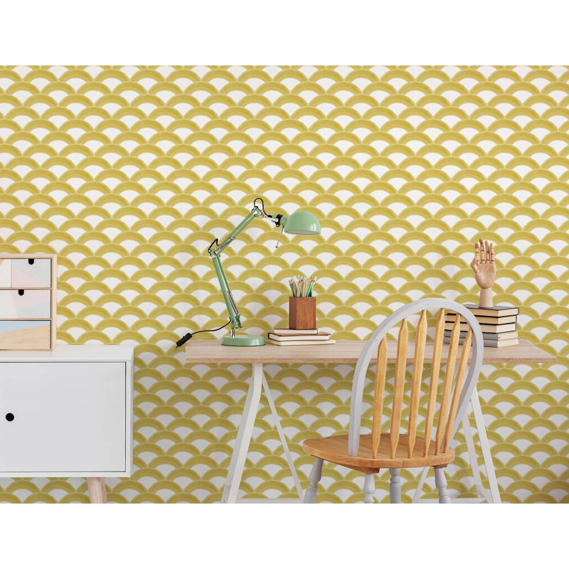 Kids Rainbows 10' L x 24" W Wallpaper Tile, Golden, Faux Grasscloth, Non-pasted