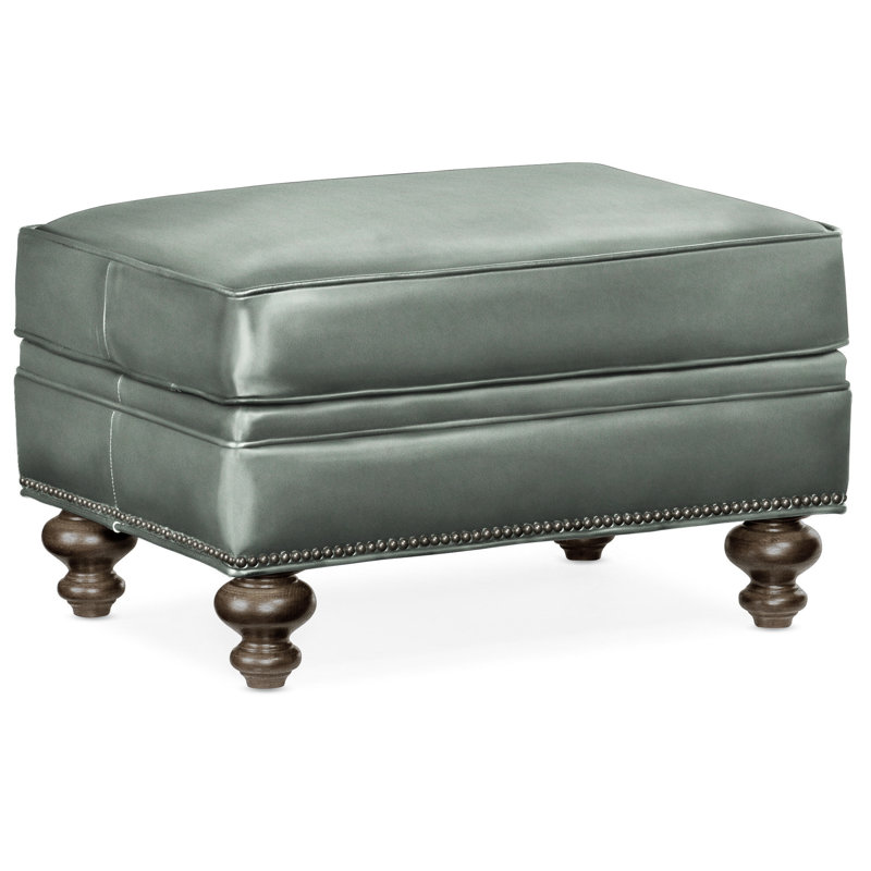 West Ottoman, Gunmetal, Cobblestone, Aline Fumo Genuine Leather