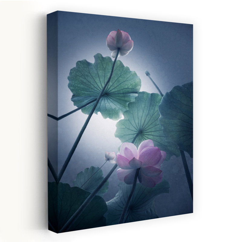 Dashiell Contemporary Art Peaceful Serene Tranquil Lotus Flower Landscape Wall Art - Wrapped Canvas Print