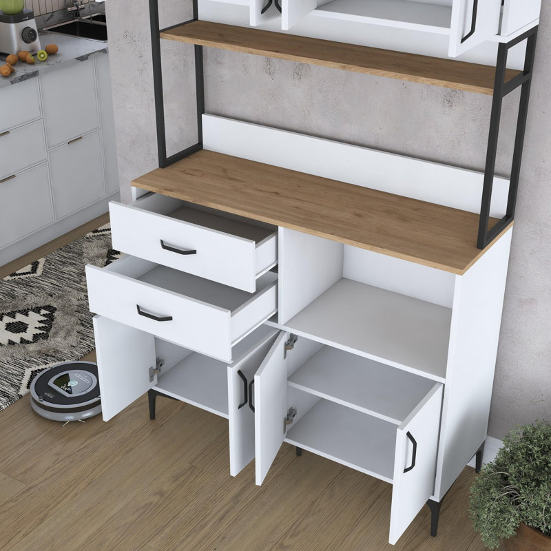 Armoire polyvalente moderne, noyer et blanc, 47,2 x 86,0 x 15,7 pouces | 100% aggloméré mélaminé de qualité E1 | Fixation murale, nombreuses tablettes et 2 tiroirs | Solution de rangement élégante pour la maison et le bureau
