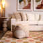 Emmeline Wool Upholstered Ottoman, White with Neutral Tones