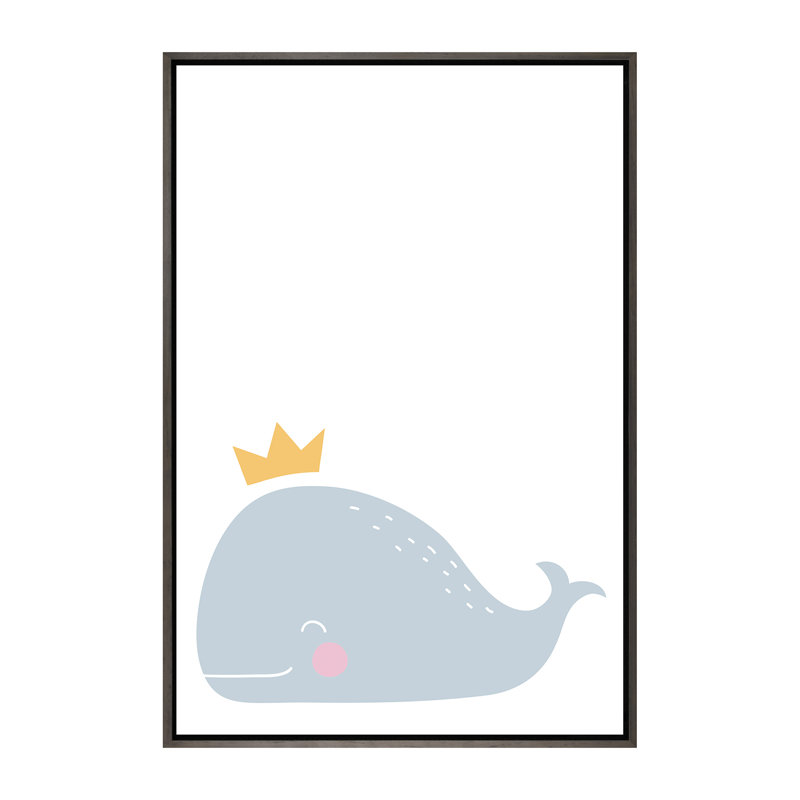 Baleine avec couronne - impression d'art graphique, H 60 po x l 40po x P 1,5 po, Toile avec cadre gris, Pas de tapis