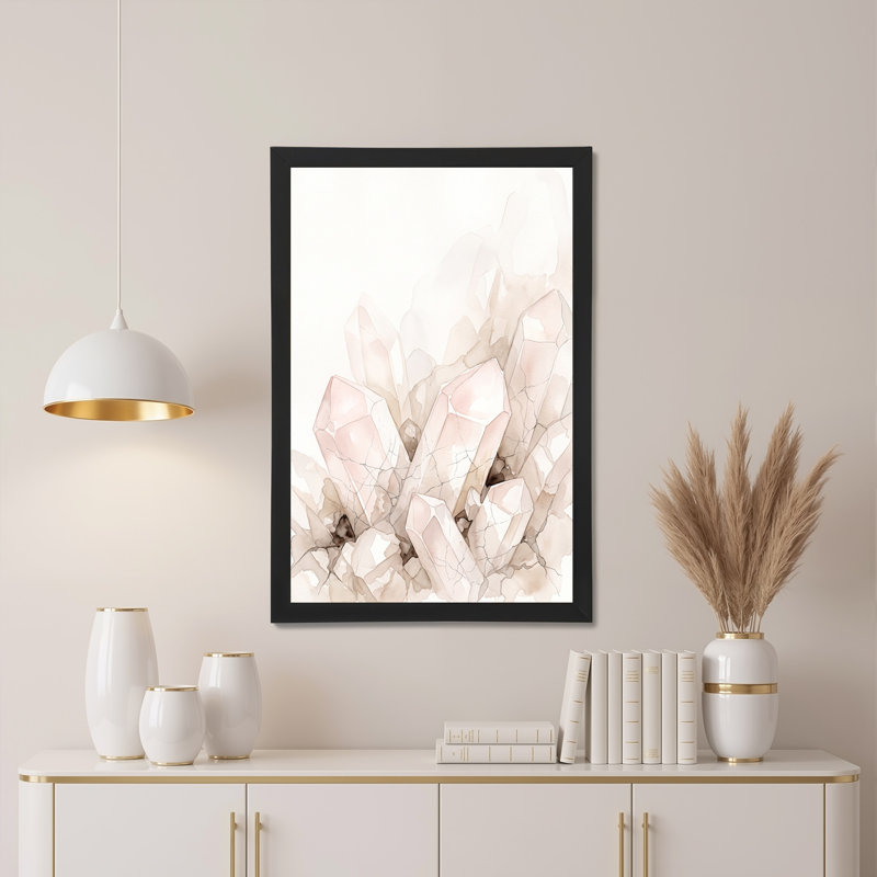Rose et beige, grappe de cristal, aquarelle, peinture sur toile, H 18 po x l 12 po