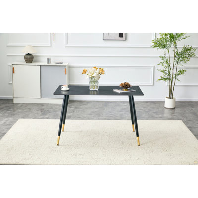 Modern Rectangular Dining Table, Premium Sintered Stone Tabletop with Sturdy Metal Base, Heat-Resistant & Scratch-Resistant Kitchen and Dining Room Ta