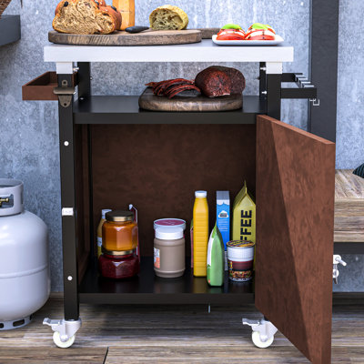 Table de barbecue polyvalente avec ouvre-bouteilles et roues - Chariot de service pour barbecue