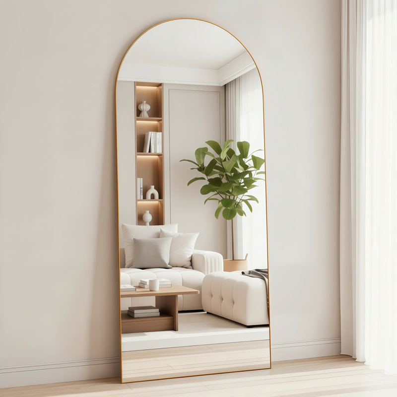  56"x21"Full Length Mirror,Arched Floor Mirrors with Aluminum Alloy Frame,Wall Mountable Tempered Glass Full Body Mirror for Wall Entryway Door Bedroom Bathroom Living Room,Gold