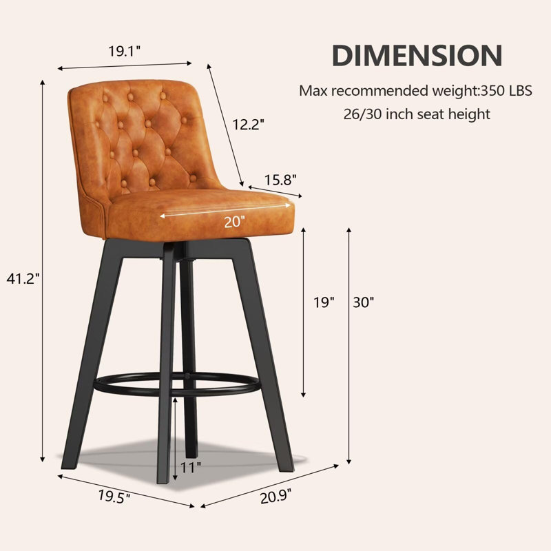 Swivel Upholstered 30'' Counter Stool Wood Leg, Brown, Bar Stool (30" Seat Height), 1