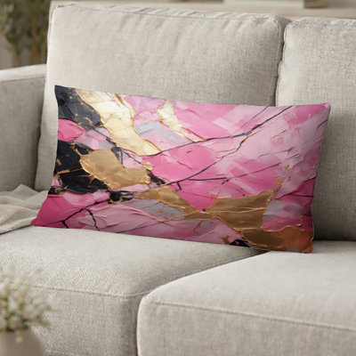 Coussin décoratif moderne - Coussin imprimé minimaliste rose et or Poteries I