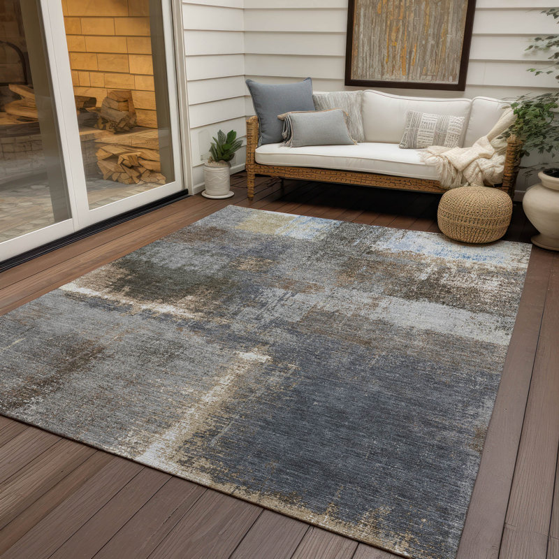 Machine Washable Indoor/Outdoor Christain ACN1355 Khaki Rug, Rectangle 10' x 14'