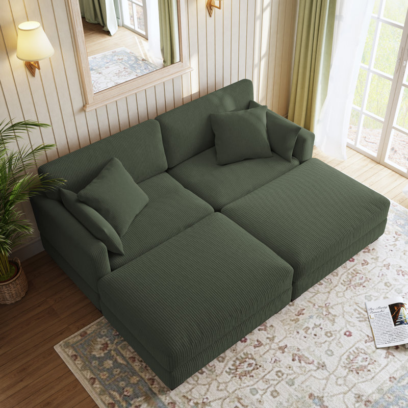 Bentura 88 223.5Cm Square Arms Modular Sofa, Green