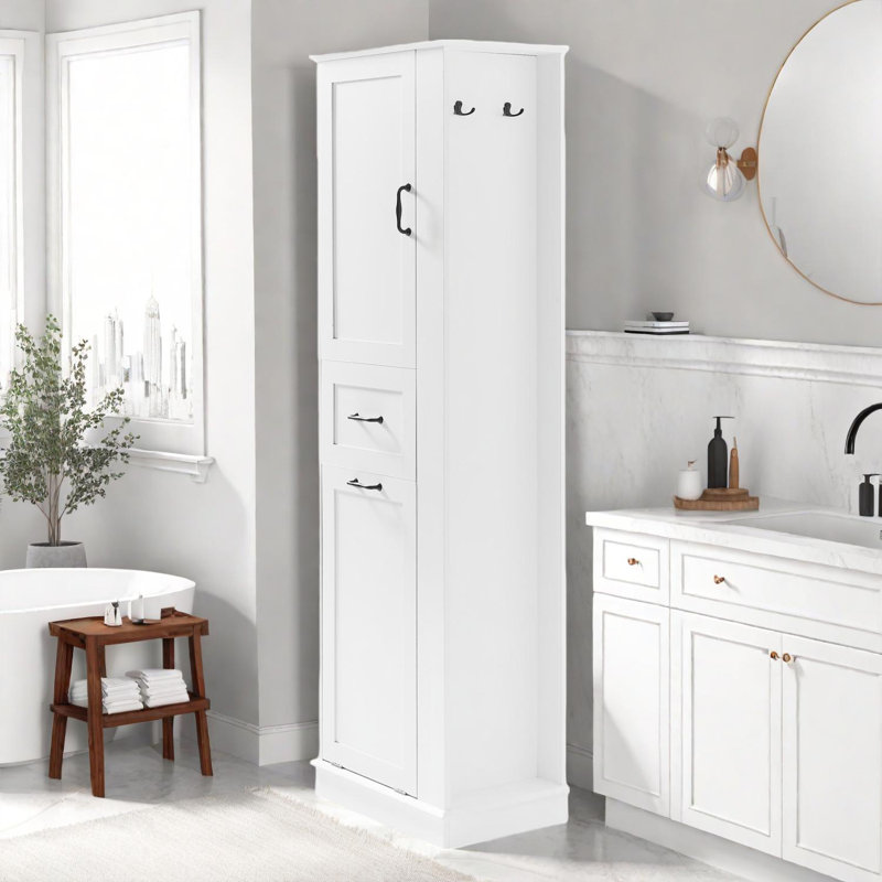 Modern Tall Storage Cabinet - Adjustable Shelves, Soft-Close Hinges, Perfect for Home Organization, White