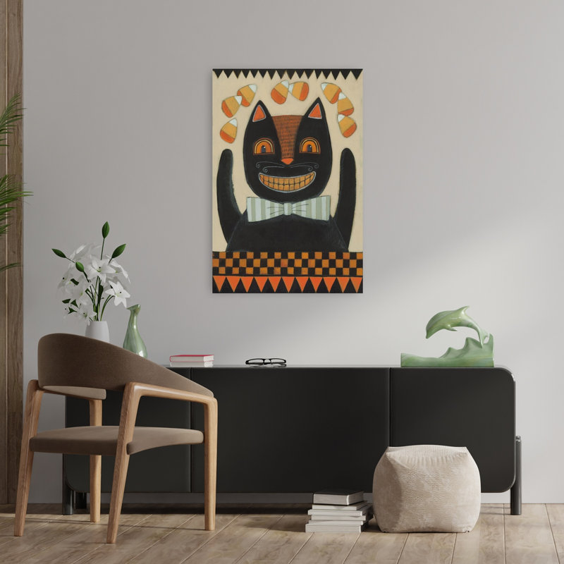 Art d'Halloween chat contemporain noir, 36" H x 24" W