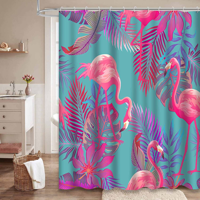 Rideau de douche imperméable sans soudure Palm Flamingo Tropics, L 72 po x l 84 po