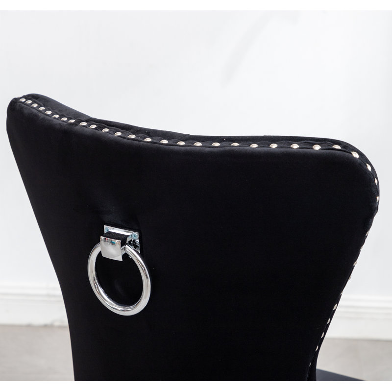 Chaise capitonnée en velours avec garniture cloutée, ensemble de 2, Noir