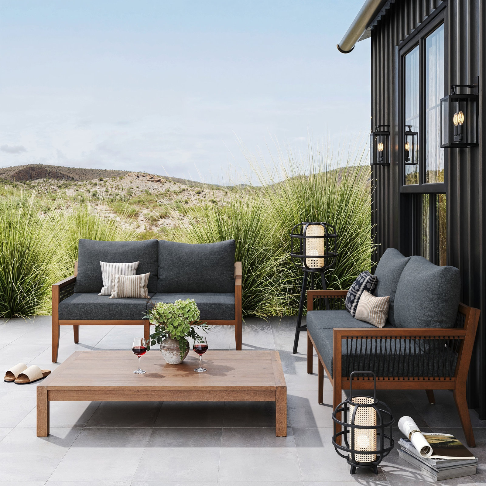 Parklawn 56" Patio Loveseat, Gray, Dark Brown Wood