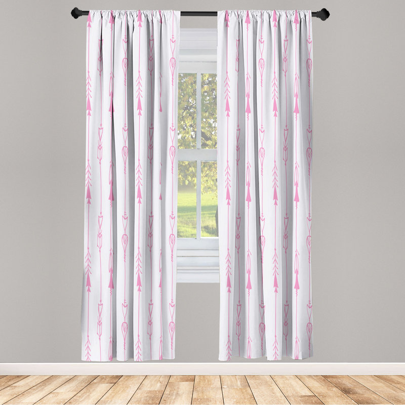 Microfiber Arrow Semi-Sheer Rod Pocket Curtain Panels, 28" W x 84" L, White/Light Pink