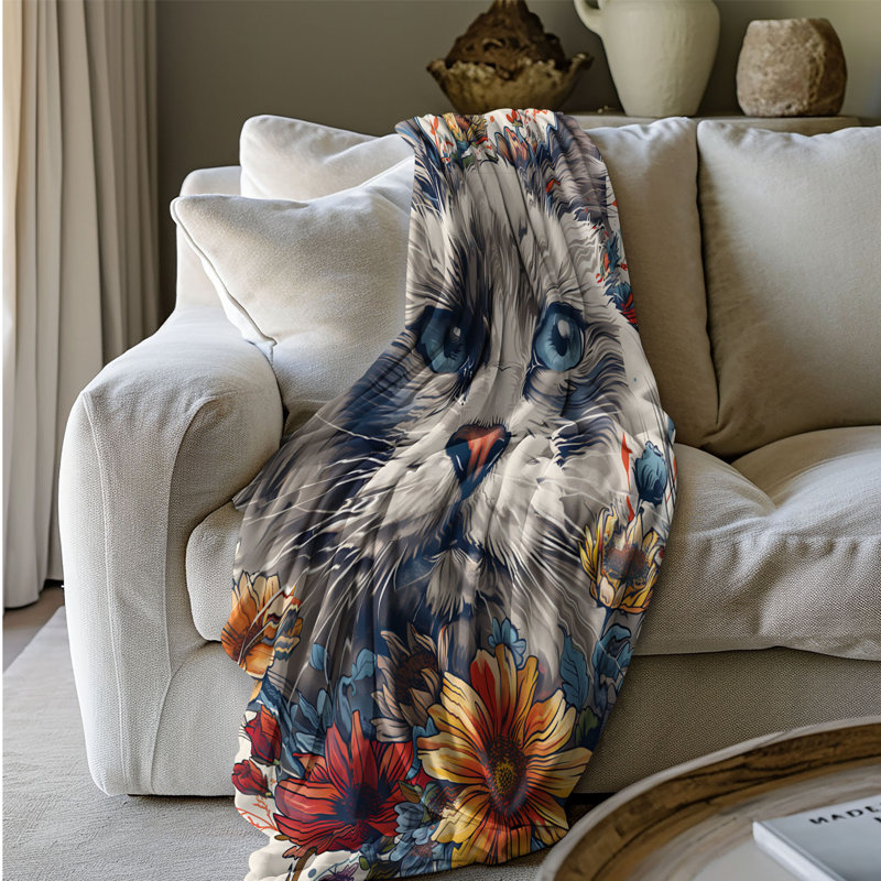  Couverture florale élégance féline, L 50 po x L 60 po