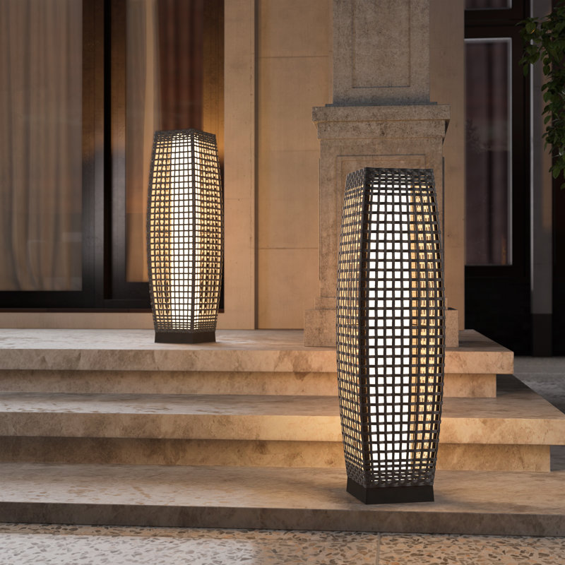 Fuji Solar Powered Wicker Integrated LED Outdoor Floor Lamp Set Of 2