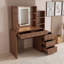 Bureau de coiffeuse rétro avec miroir DEL intelligent, tiroirs, tablettes ouvertes et station de recharge-1035590310
