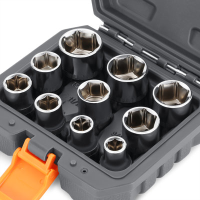 10Pcs 1/2" Dr 6 Point SAE Impact Socket Set Chrome Vanadium Steel 3/8" to 15/16"