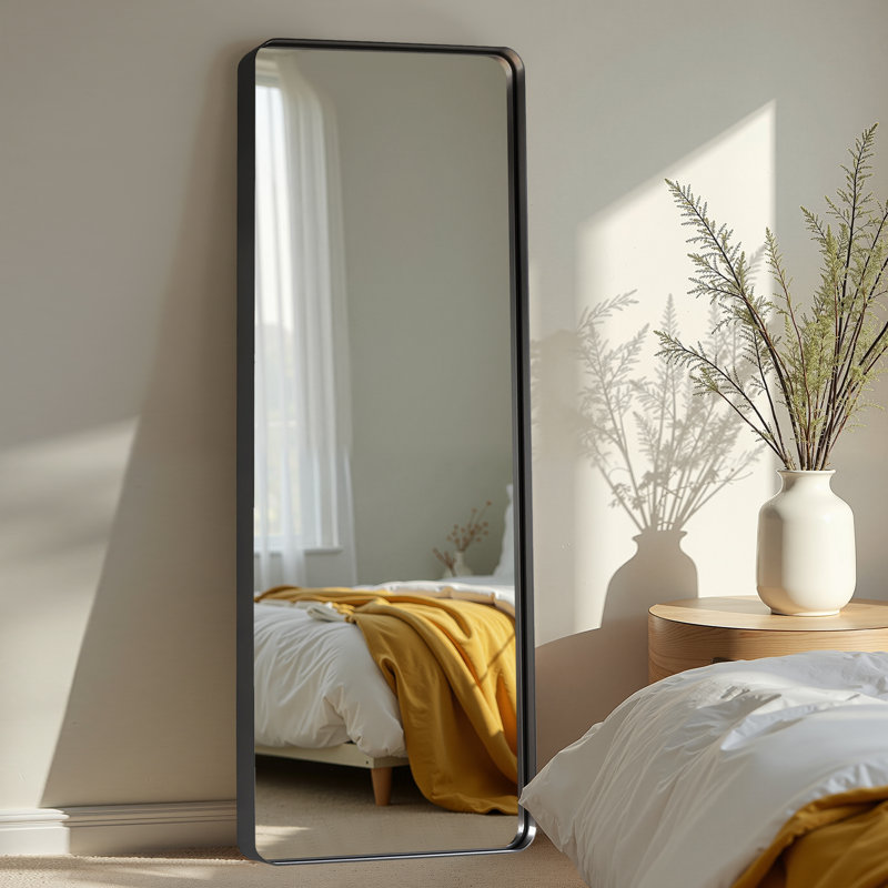 Metal Flat Mirror Full Length Mirror Leaning Mirror, Black, 71" x 28"