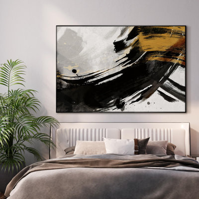 Reproduction d'art encadré très grand contemporain contemporain abstrait noir dynamique